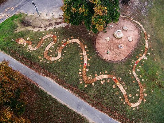 Rainbow Serpent ephemeral art installation at The Elders Rock